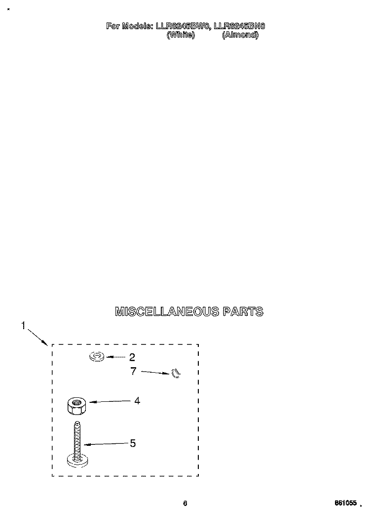 MISCELLANEOUS Diagram and Parts List for LLR8245BW0  Whirlpool Washer