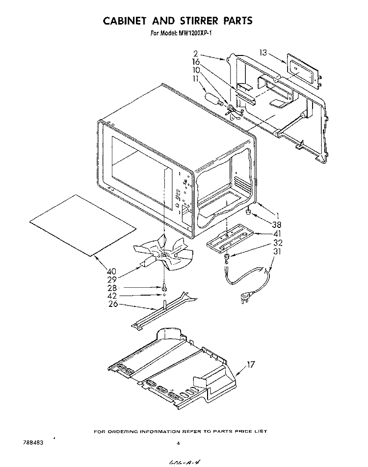 CABINET AND STIRRER Diagram and Parts List for MW1200XP1  Whirlpool Microwave