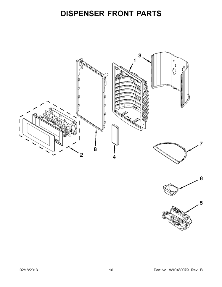DISPENSER FRONT PARTS Diagram and Parts List for WRF990SLAB00  Whirlpool Refrigerator