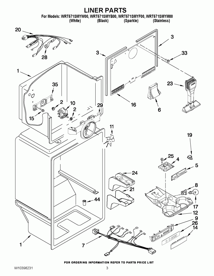 LINER PARTS Diagram and Parts List for WRT571SMYF00  Whirlpool Refrigerator