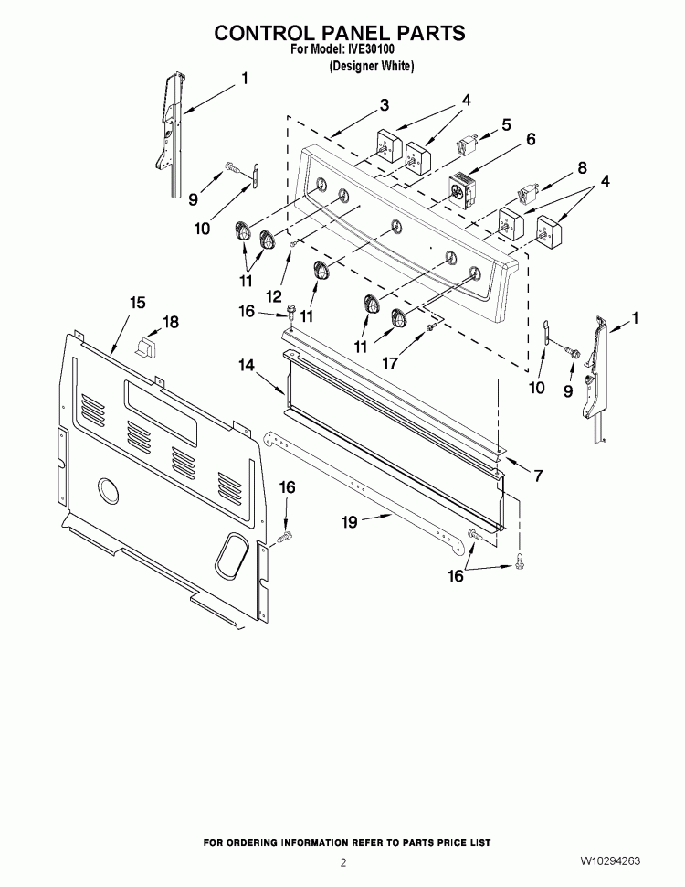 CONTROL PANEL PARTS Diagram and Parts List for IVE30100  Inglis Range