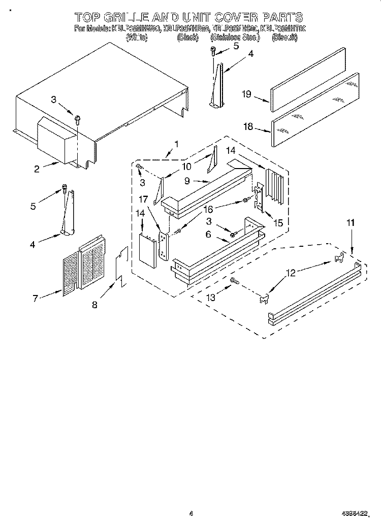 TOP GRILLE AND UNIT COVER Diagram and Parts List for KBLP36MHS00  KitchenAid Refrigerator
