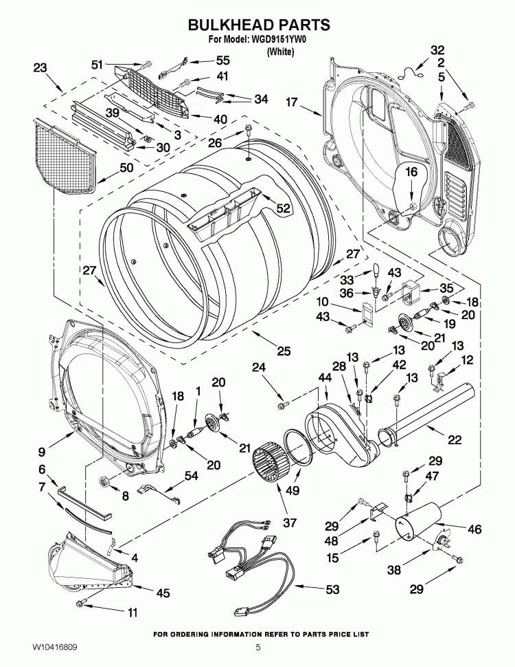 BULKHEAD PARTS Diagram and Parts List for WGD9151YW0  Whirlpool Dryer
