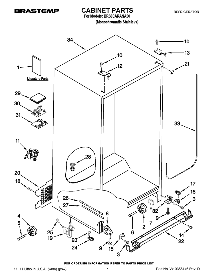 CABINET PARTS Diagram and Parts List for BRS80ARANA00  Whirlpool Refrigerator