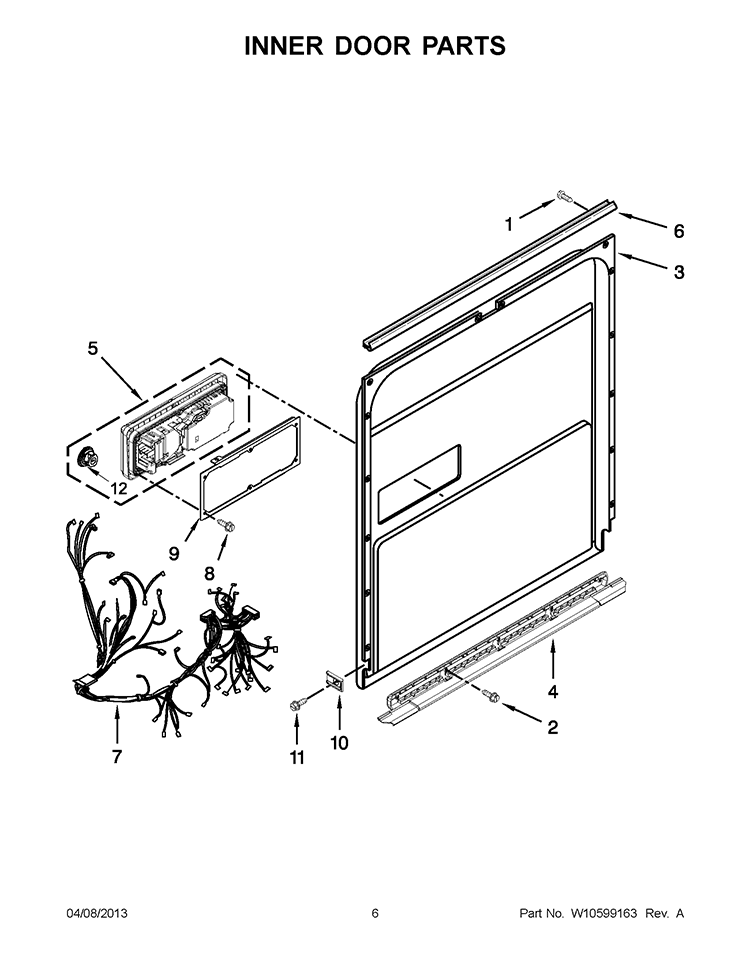 INNER DOOR PARTS Diagram and Parts List for KUDS35FXSS9  KitchenAid Dishwasher