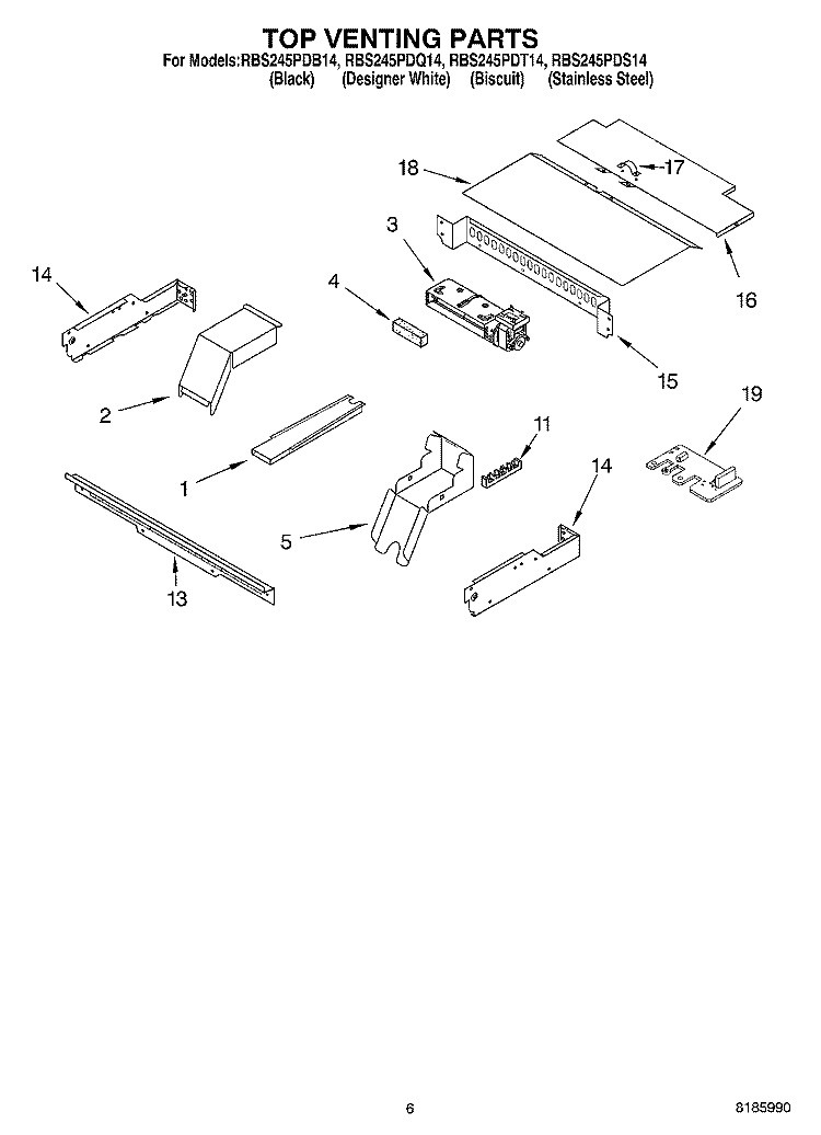 TOP VENTING Diagram and Parts List for RBS245PDT14  Whirlpool Wall Oven