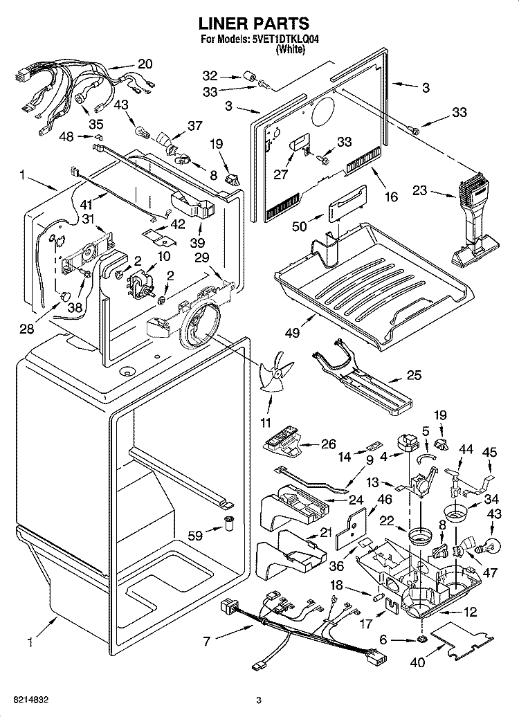 LINER PARTS Diagram and Parts List for 5VET1DTKLQ04  Whirlpool Refrigerator