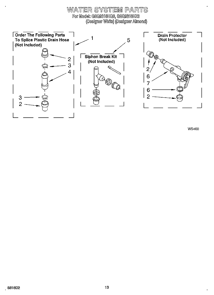 WATER SYSTEM Diagram and Parts List for GSQ9310HQ0  Whirlpool Washer