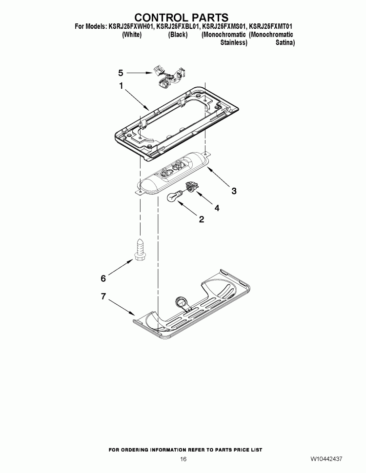 CONTROL PARTS Diagram and Parts List for KSRJ25FXMS01  KitchenAid Refrigerator