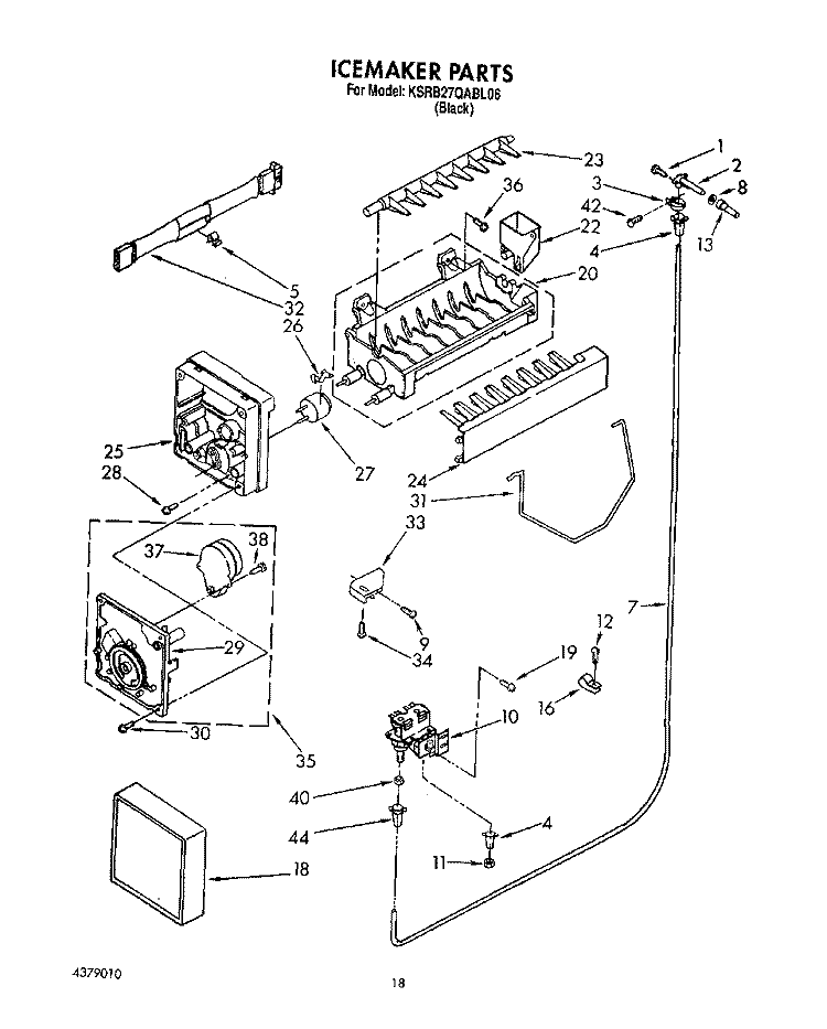 ICEMAKER Diagram and Parts List for KSRB27QABL06  KitchenAid Refrigerator