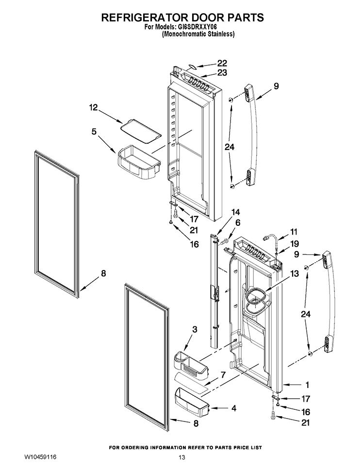 REFRIGERATOR DOOR PARTS Diagram and Parts List for GI6SDRXXY06  Whirlpool Refrigerator
