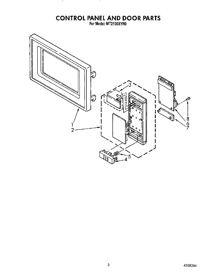 CONTROL PANEL AND DOOR Diagram and Parts List for MT2100XYR0  Whirlpool Microwave