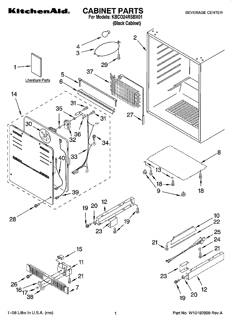 CABINET PARTS Diagram and Parts List for KBCO24RSBX01  KitchenAid Wine and Beverage Cooler