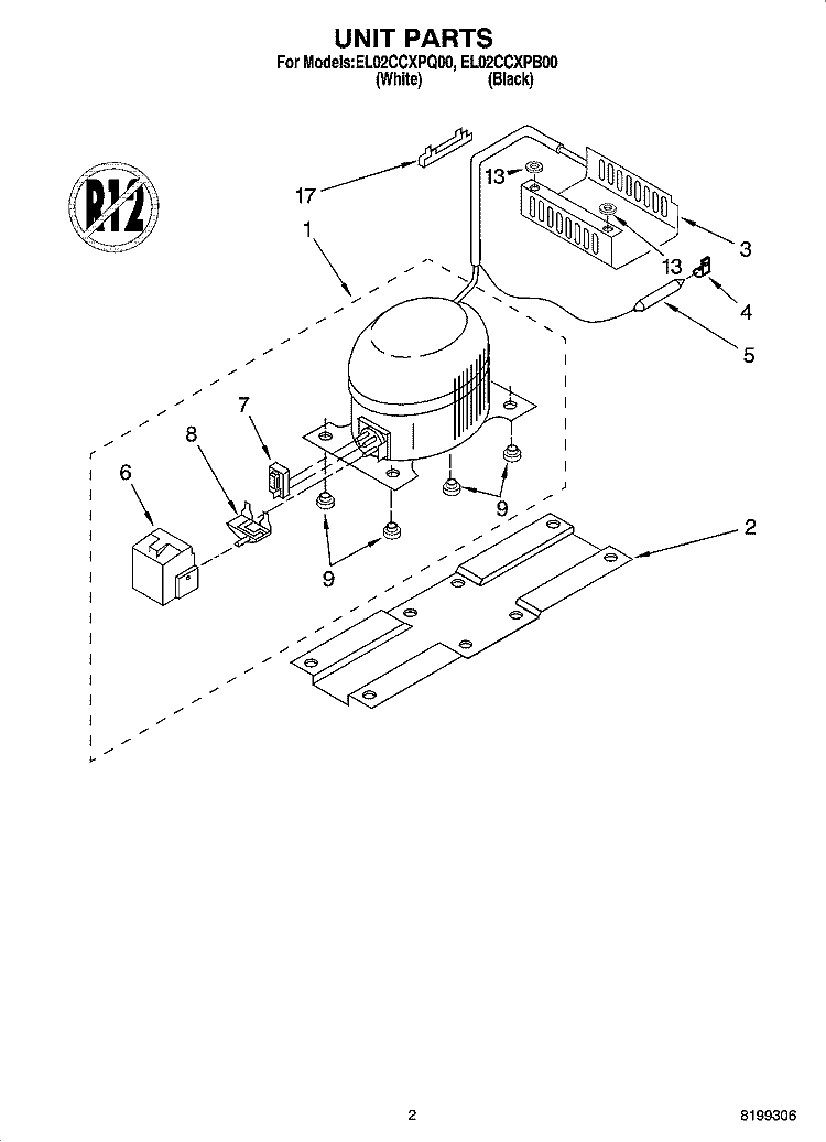 UNIT PARTS Diagram and Parts List for EL02CCXPB00  Whirlpool Refrigerator