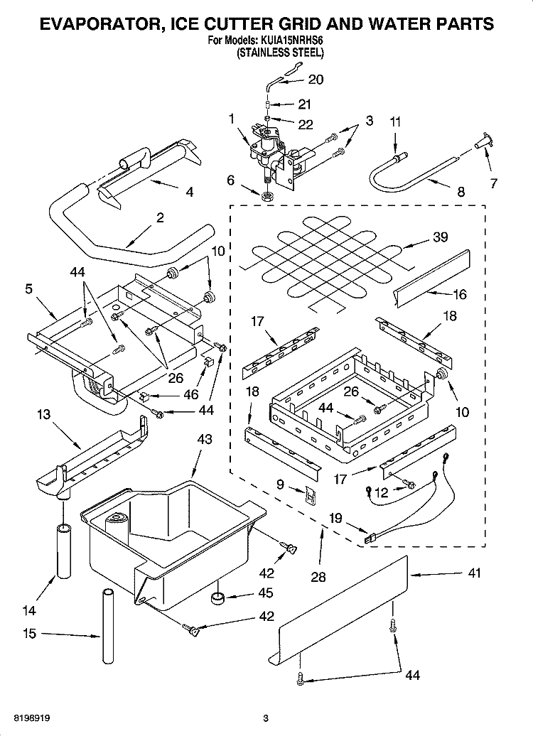 EVAPORATOR ICE CUTTER GRID AND WATER PARTS Diagram and Parts List for KUIA15NRHS6  KitchenAid Ice Maker