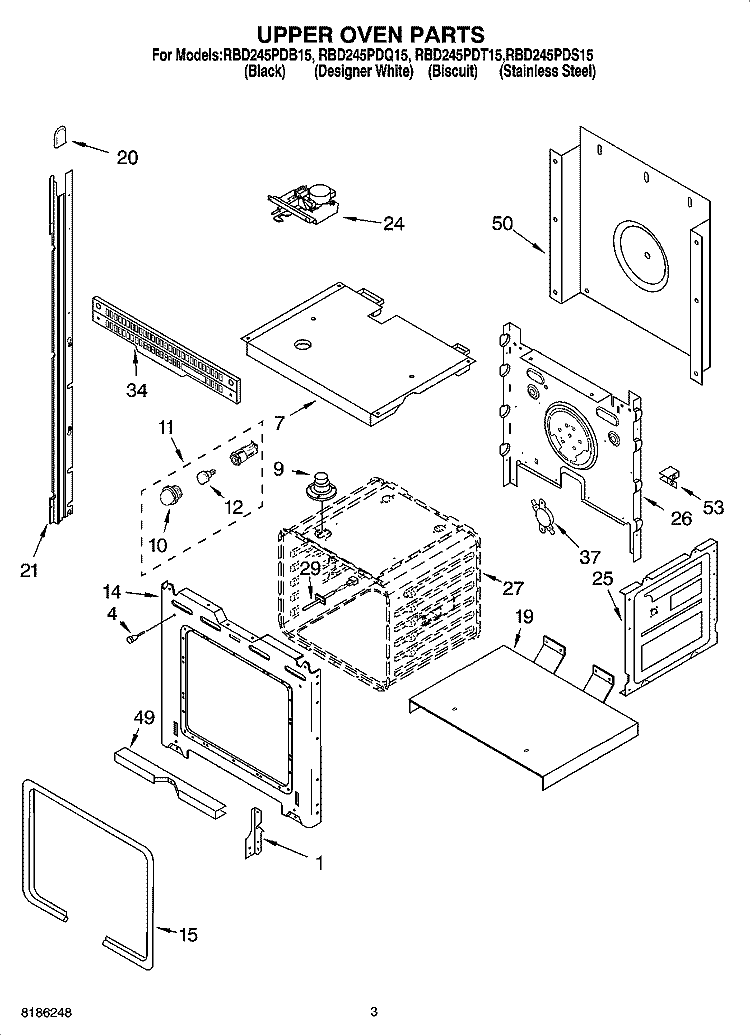 UPPER OVEN PARTS Diagram and Parts List for RBD245PDB15  Whirlpool Wall Oven