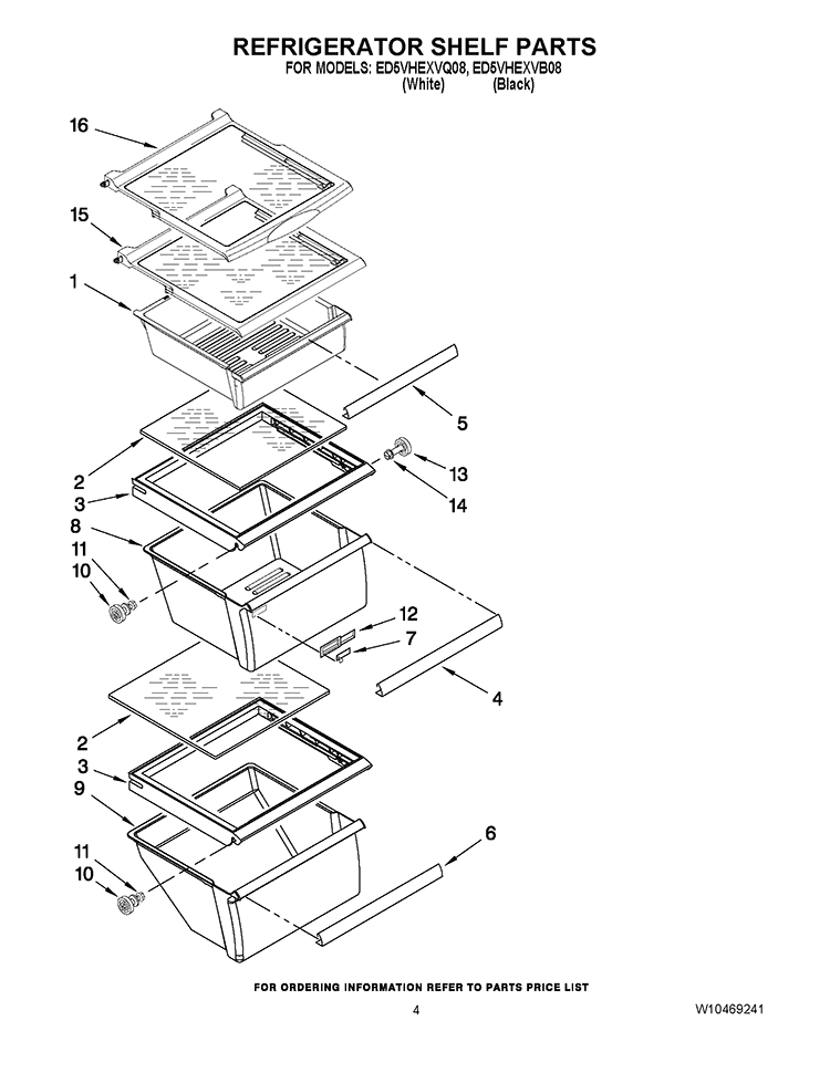 REFRIGERATOR SHELF PARTS Diagram and Parts List for ED5VHEXVB08  Whirlpool Refrigerator