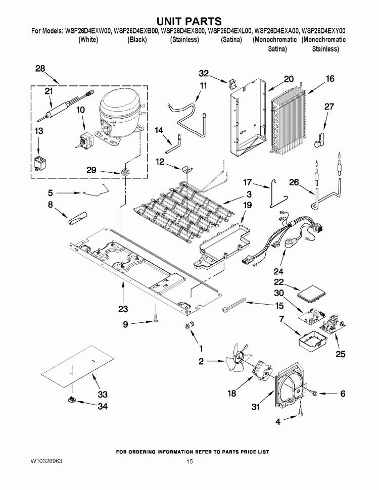 UNIT PARTS Diagram and Parts List for WSF26D4EXA00  Whirlpool Refrigerator