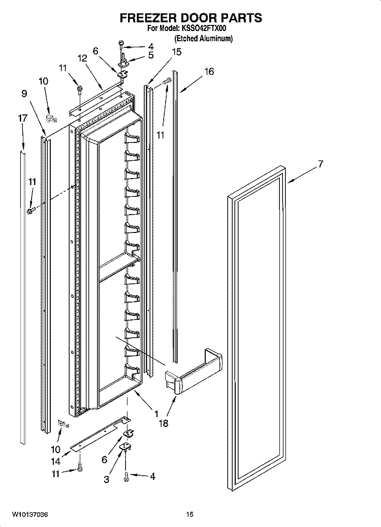 FREEZER DOOR PARTS Diagram and Parts List for KSSO42FTX00  KitchenAid Refrigerator
