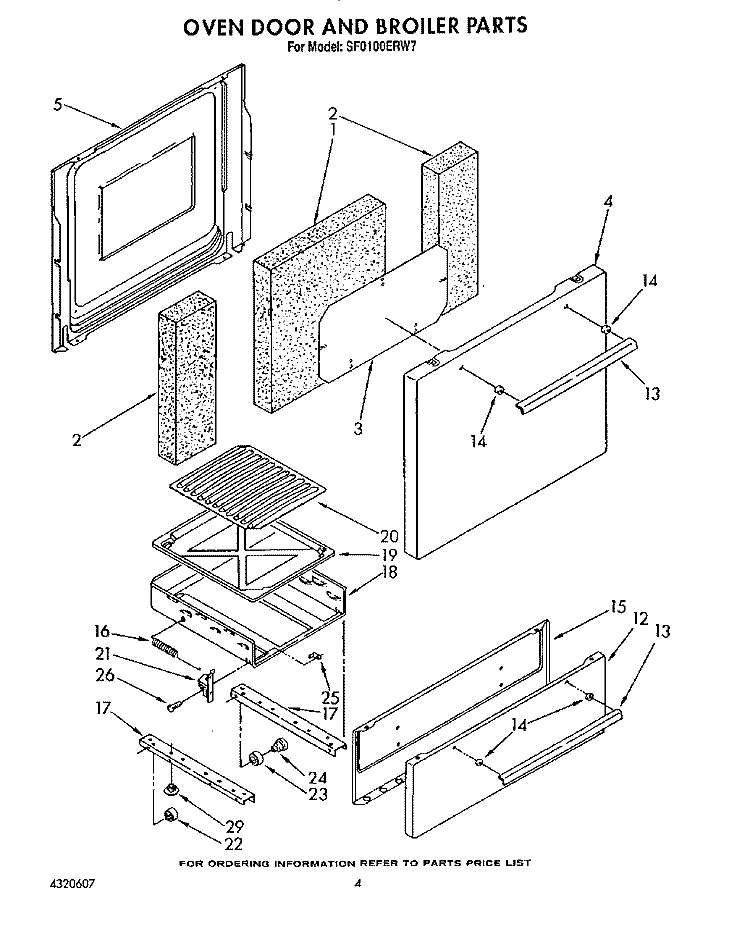 OVEN DOOR AND BROILER Diagram and Parts List for SF0100ERW7  Whirlpool Range