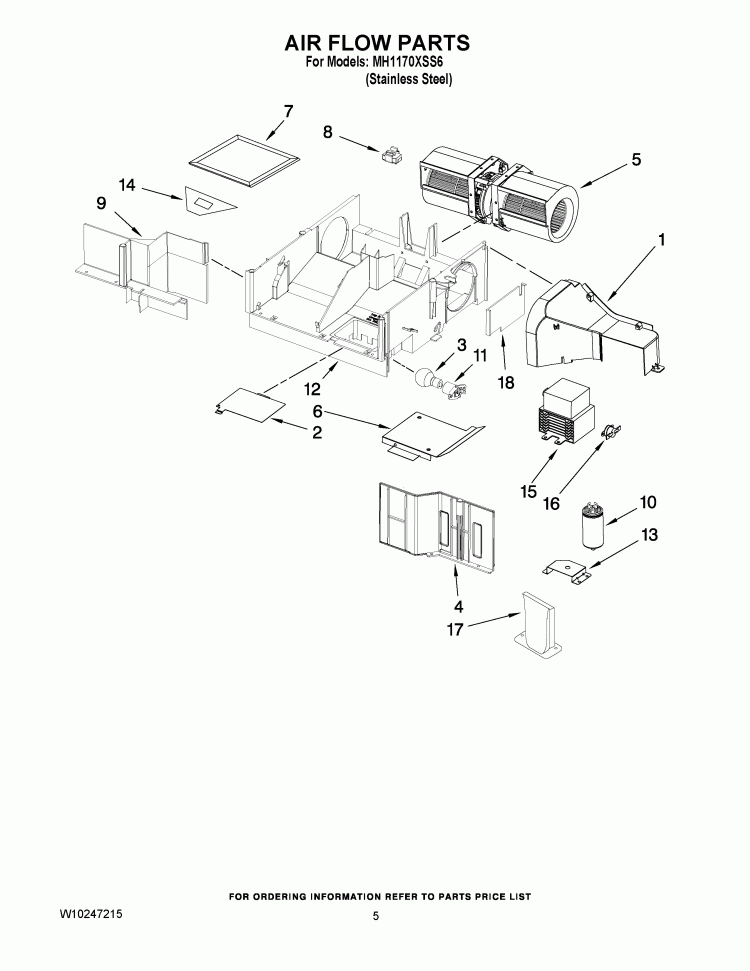 AIR FLOW PARTS Diagram and Parts List for MH1170XSS6  Whirlpool Microwave