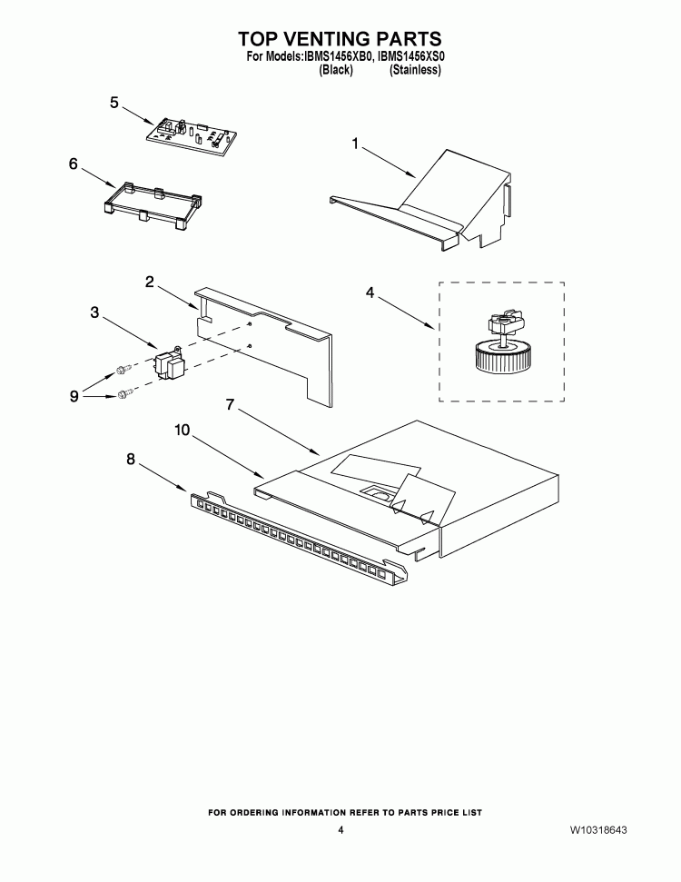 TOP VENTING PARTS Diagram and Parts List for IBMS1456XB0  Whirlpool Microwave