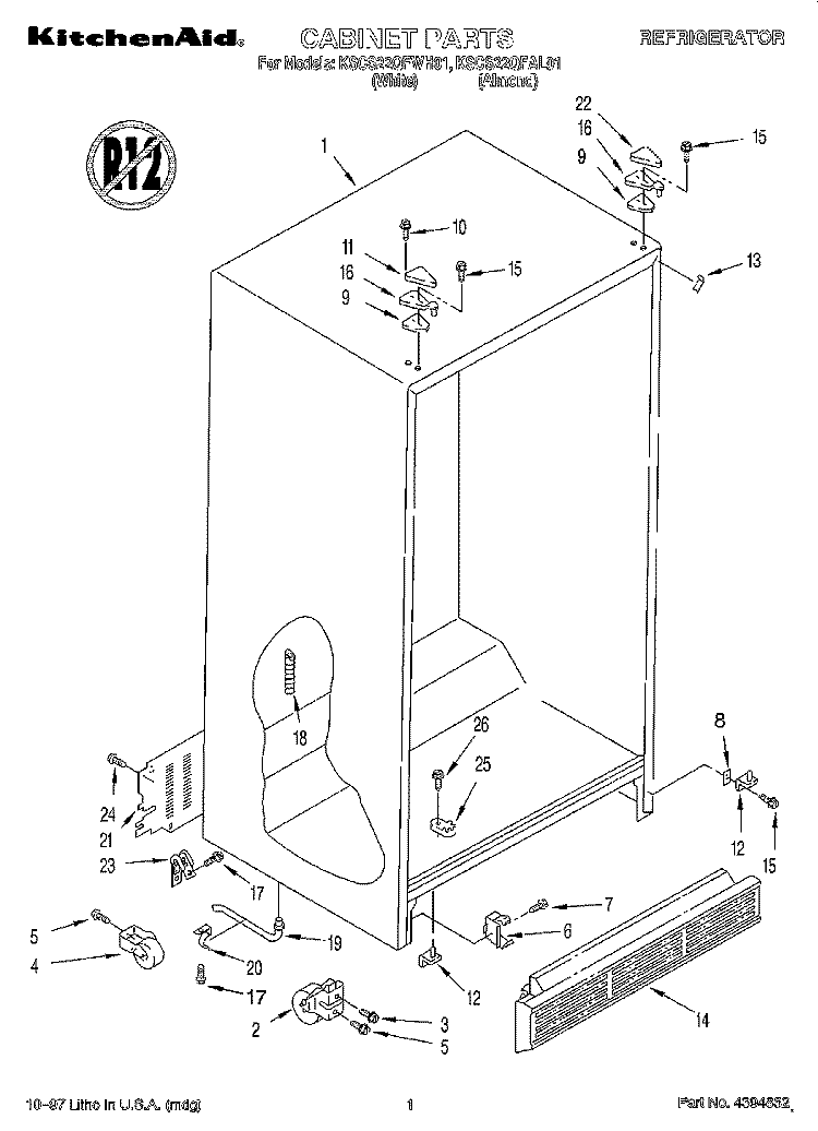 CABINET Diagram and Parts List for KSCS22QFAL01  KitchenAid Refrigerator