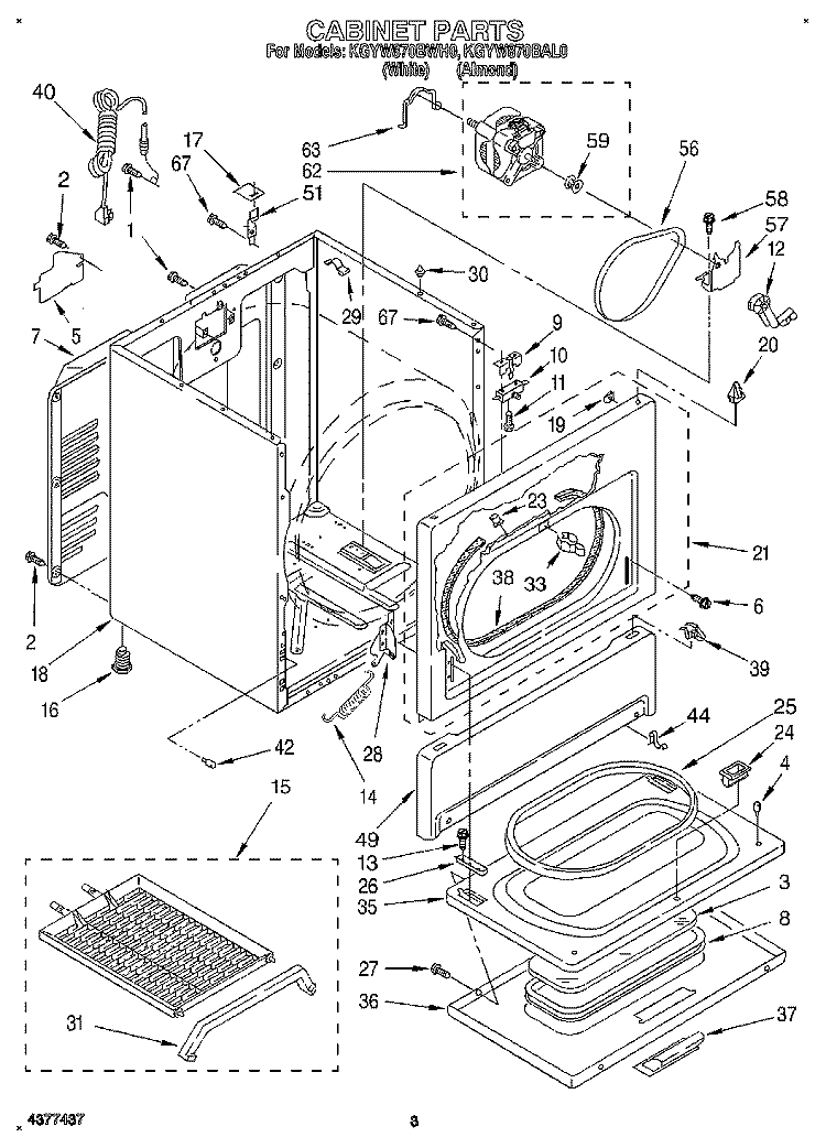 CABINET Diagram and Parts List for KGYW870BWH0  KitchenAid Dryer