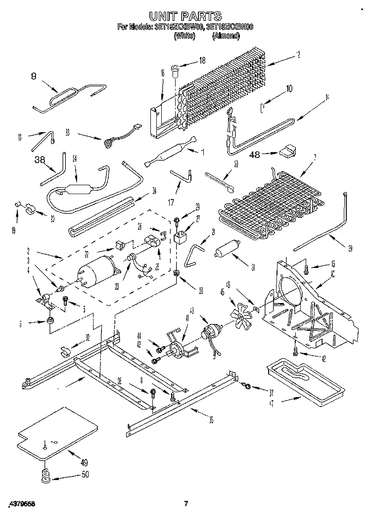 UNIT Diagram and Parts List for 3ET18ZKXBN00  Whirlpool Refrigerator
