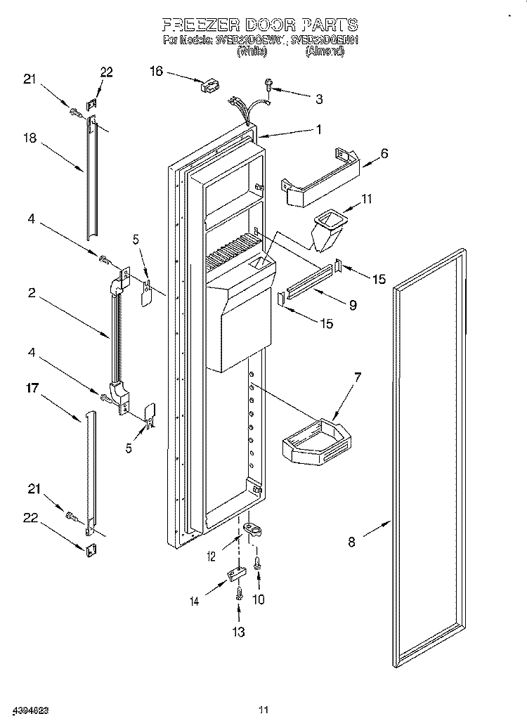 FREEZER DOOR Diagram and Parts List for 3VED23DQEN01  Whirlpool Refrigerator