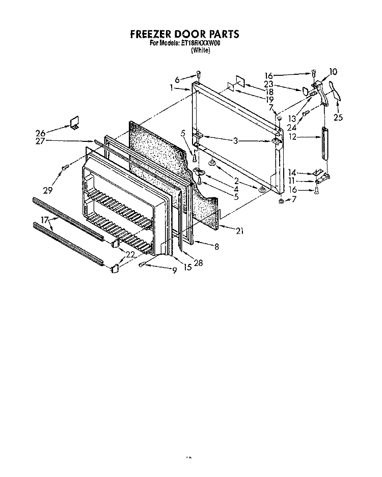 FREEZER DOOR Diagram and Parts List for ET18RKXXW00  Whirlpool Refrigerator