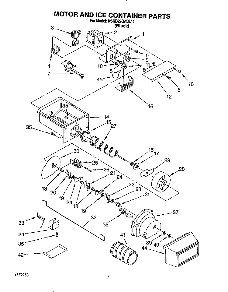 MOTOR AND ICE CONTAINER Diagram and Parts List for KSRB22QABL11  KitchenAid Refrigerator