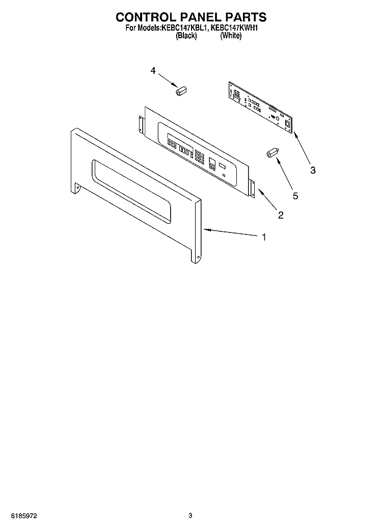 CONTROL PANEL Diagram and Parts List for KEBC147KBL1  KitchenAid Range