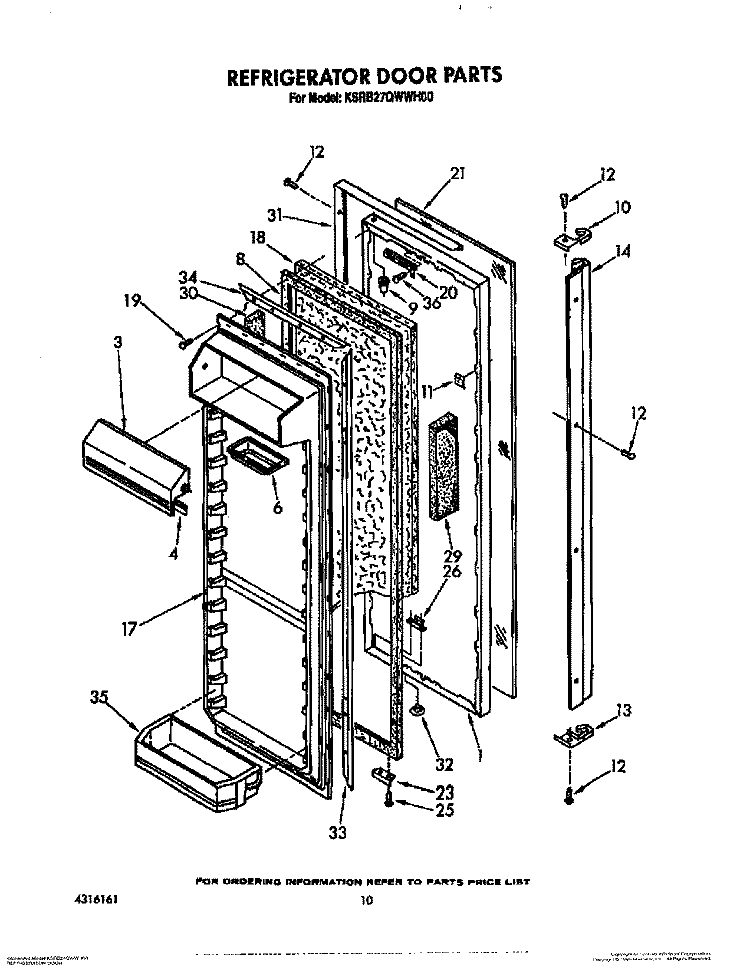 REFRIGERATOR DOOR Diagram and Parts List for KSRB27QWWH00  KitchenAid Refrigerator