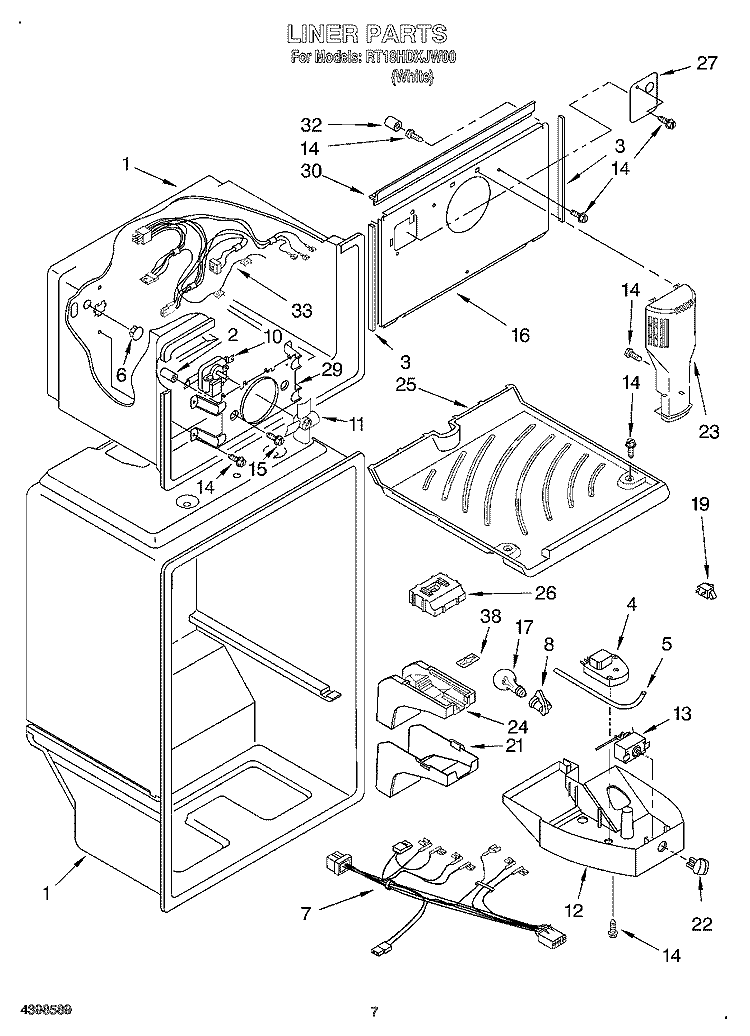 LINER Diagram and Parts List for RT18HDXJW00  Roper Refrigerator