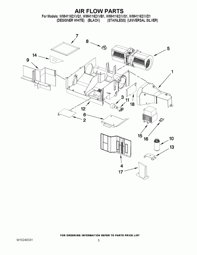 AIR FLOW PARTS Diagram and Parts List for WMH1162XVD1  Whirlpool Microwave