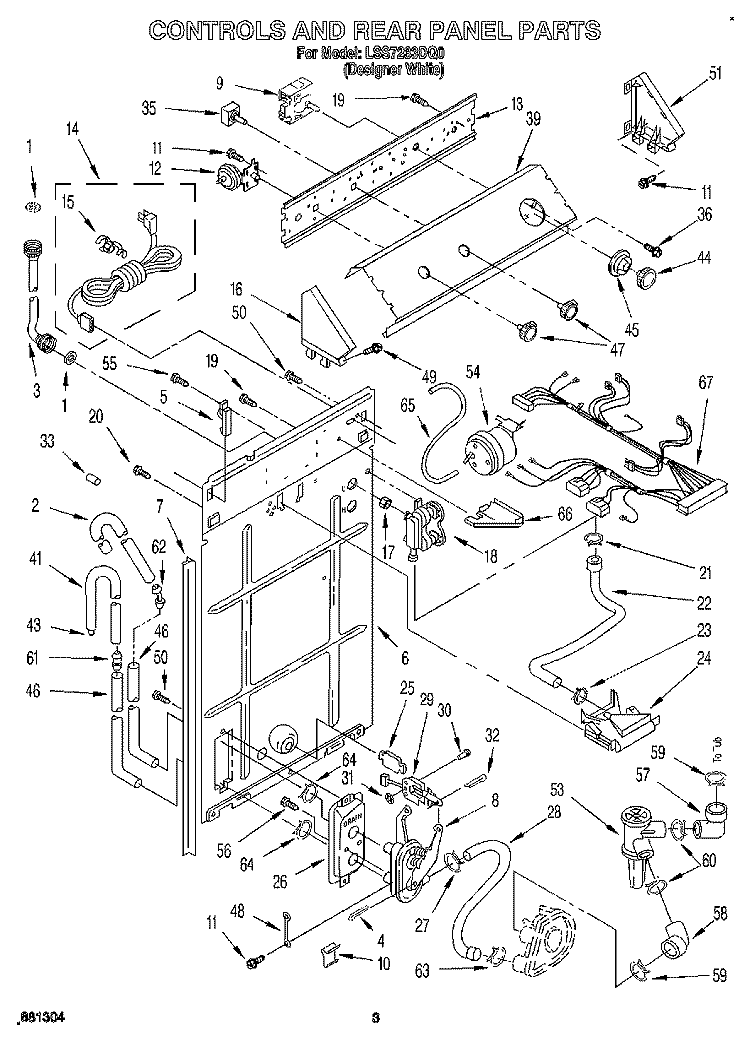 CONTROLS AND REAR PANEL Diagram and Parts List for LSS7233DQ0  Whirlpool Washer
