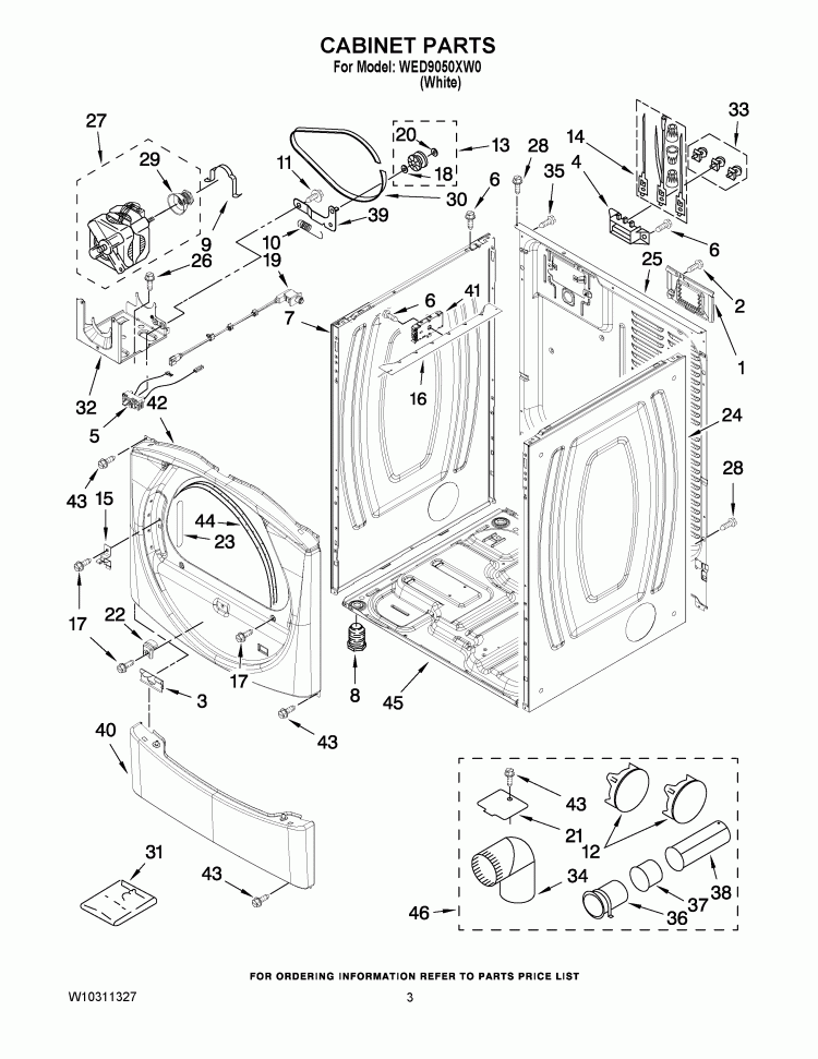 CABINET PARTS Diagram and Parts List for WED9050XW0  Whirlpool Dryer