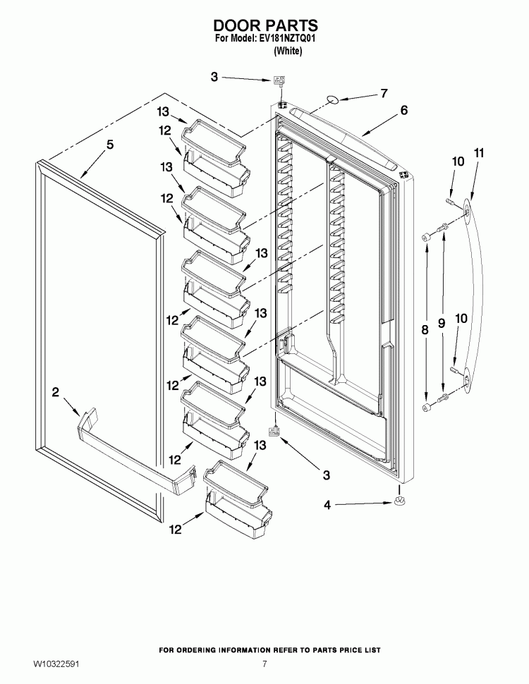 DOOR PARTS Diagram and Parts List for EV181NZTQ01  Whirlpool Freezer