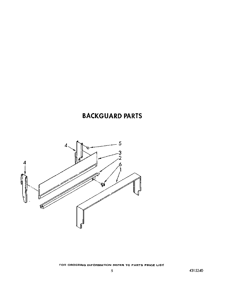 BACKGUARD Diagram and Parts List for SF0100ERW5  Whirlpool Range