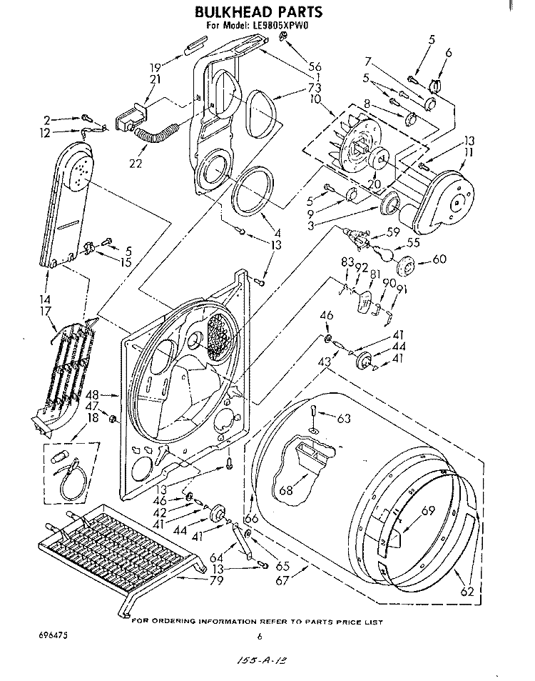 SECTION Diagram and Parts List for LE9805XPW0  Whirlpool Dryer