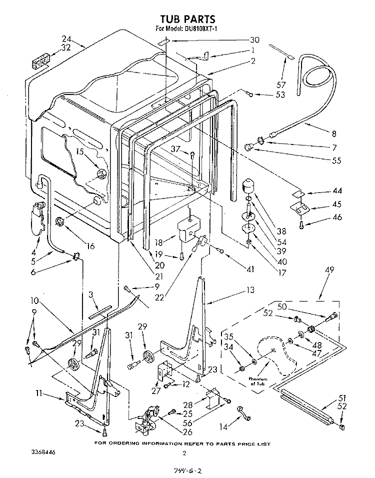 TUB , LIT\OPTIONAL Diagram and Parts List for DU8100XT1  Whirlpool Dishwasher