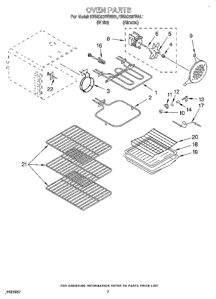 OVEN Diagram and Parts List for KERC607EWH1  KitchenAid Range