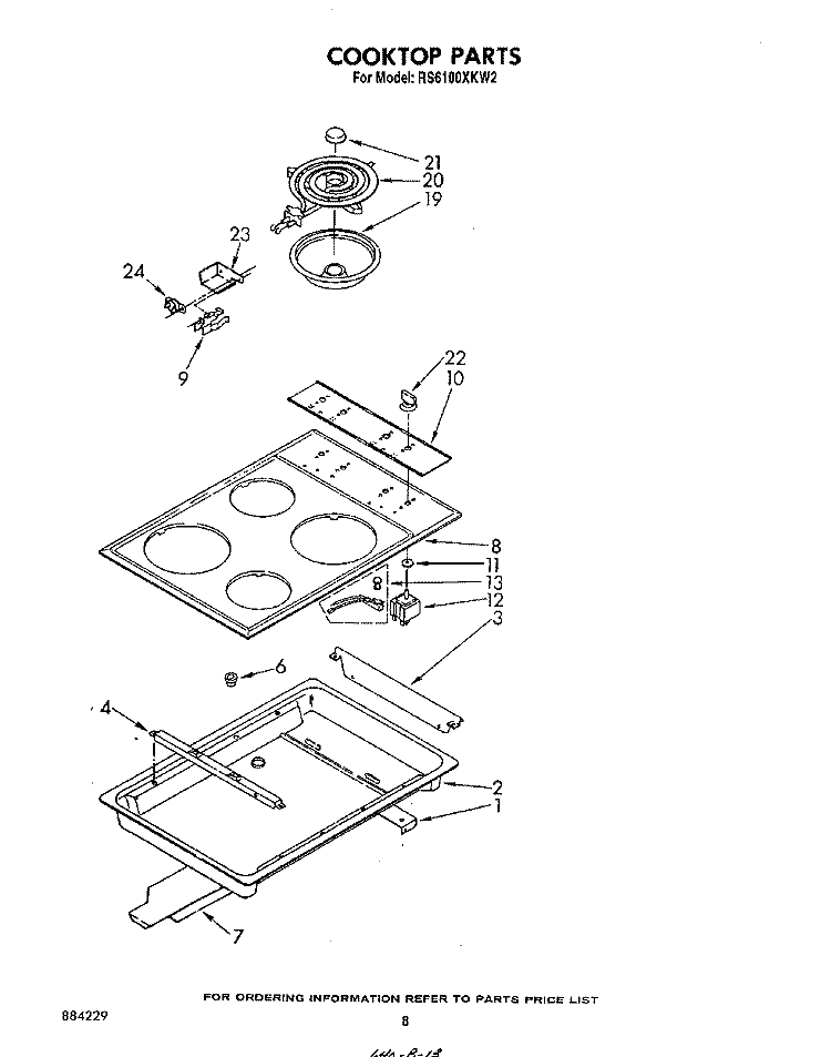 COOKTOP Diagram and Parts List for RS6100XKW2  Whirlpool Range