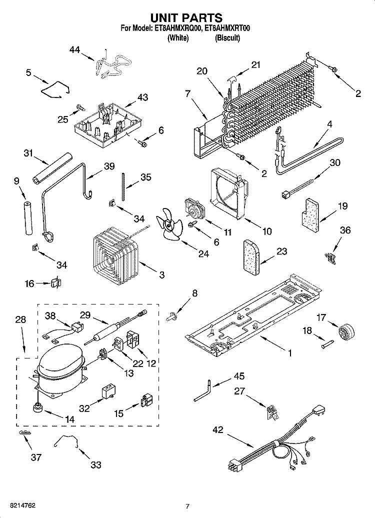 UNIT PARTS Diagram and Parts List for ET8AHMXRQ00  Whirlpool Refrigerator