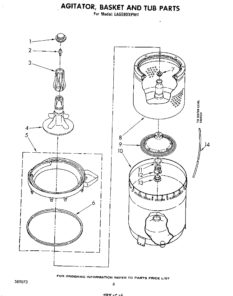 AGITATOR, BASKET AND TUB Diagram and Parts List for LA5590XPW1  Whirlpool Washer