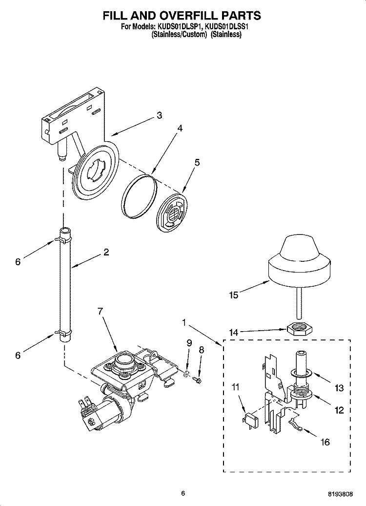 FILL AND OVERFILL PARTS Diagram and Parts List for KUDS01DLSS1  KitchenAid Dishwasher