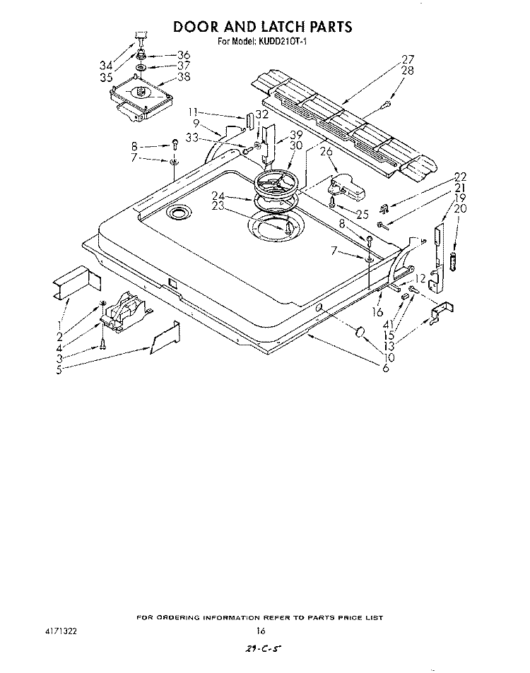 DOOR AND LATCH Diagram and Parts List for KUDD210T1  KitchenAid Dishwasher