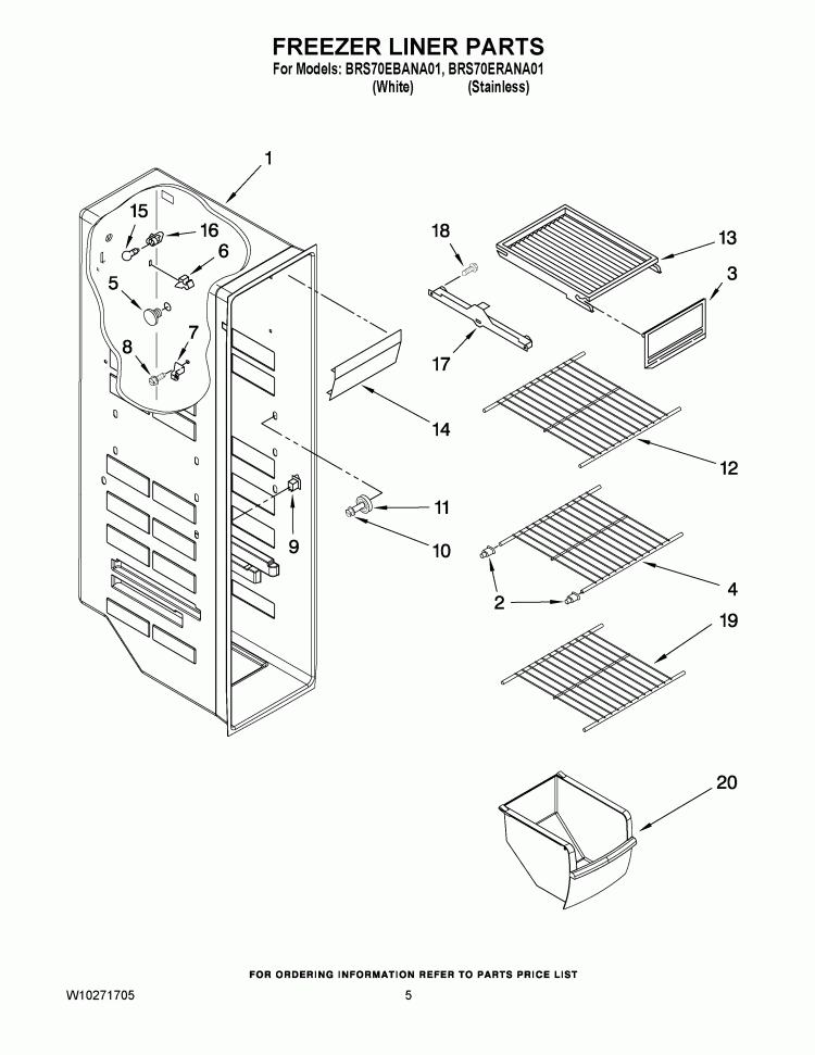 FREEZER LINER PARTS Diagram and Parts List for BRS70EBANA01  Whirlpool Refrigerator