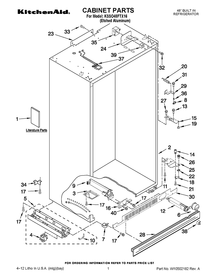 CABINET PARTS Diagram and Parts List for KSSO48FTX16  KitchenAid Refrigerator